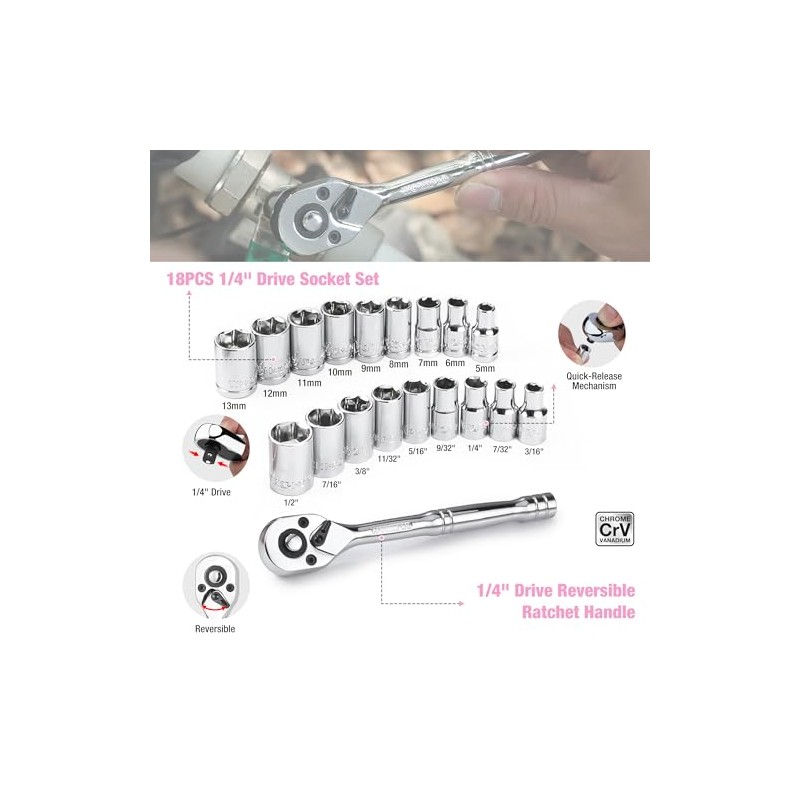 WORKPRO 284PCS Pink Tool Set, Portable Home Basic Tool Kit