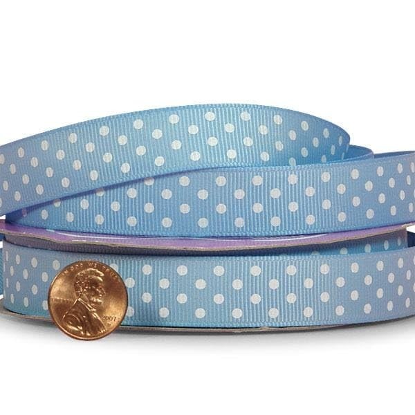 5/8" X 25 Yards Light Blue/White Polka Dots Grosgrain Ribbon