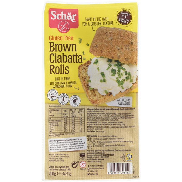 Schar Brown Ciabatta Rolls 200 g (Pack of 3)