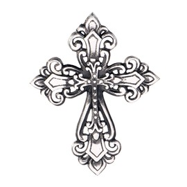 Ardour Antique Silver and Black Wall Cross for Home Decor.Metal Hanging Decorative Crosses Wall Decor - 7 x 9 Inches
