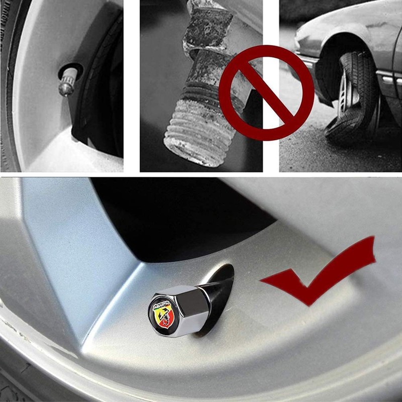4 x Abarth Car Tyre Valve Caps with Leather Metal
