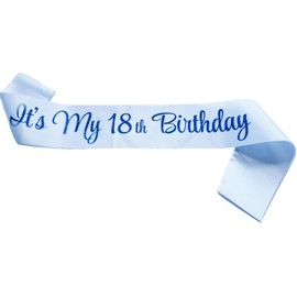 NAUXIUDSJS It's My 18th Birthday Sash, Birthday Sash for Women, Birthday Princess 18th Birthday Gifts Decorations for Happy 18th Birthday Party Favor Supplies,White Blue