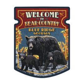 Die Cut Sticker Blue Ridge, Georgia, Welcome to Bear Country, Vintage Sign, Contour Vinyl Sticker 3 to 6 inches, (Waterproof Decal for Cars, Water Bottles, Laptops, Coolers), Large
