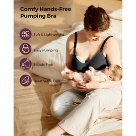 Momcozy Hands-Free Pumping Bra, Wireless & Seamless Breast Pump Bra, Breathable Tencel™ Fabric & Fully Fixed Cups Black