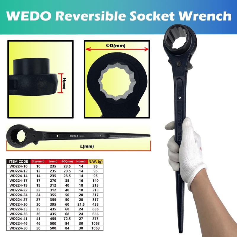WEDO 24mm Scaffold Podger Ratchet Wrench, One Side Socket Wrench,