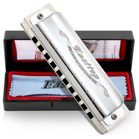 East top Harmonica, Diatonic Blues Harmonica Key of C, 10 Holes Blues Harp Diatonic Blues Mouth Organ T008, Silver Harmonica For Adults, Professional Player and Students