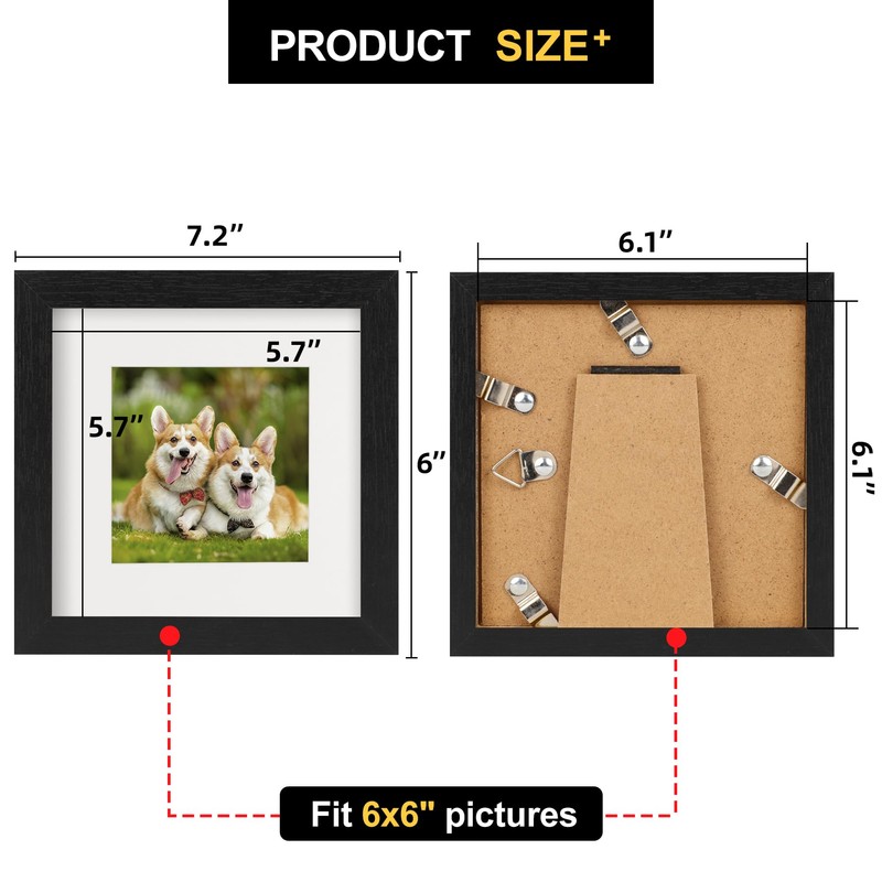 TOFOREVO 6x6 Picture Frames Set of 6 Black Wood Grain