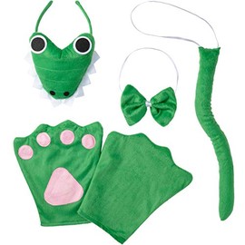 dressforfun 302043 Costume Set Crocodile for Adults, Headband with Face, Gloves, Bow Tie and Tail