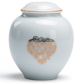 PIOSRTRR Small Urn for Human Ashes Keepsake,for Adult/Pet, Ceramic,Heart-Gold
