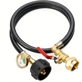 Propane Refill Adapter Hose with Gauge & Control Valve! Extend, Refill, & Fill 1lb Bottles from 20lb Tanks with Ease! - Size: Rubber