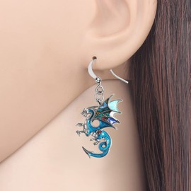 Enamel Alloy Dragon Earrings Fantasy Dinosaur Drop Dangle Fashion Jewelry For Women Charm Gift (Sky Blue)