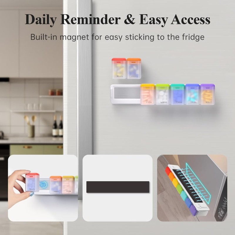 ZENWORYS Weekly Pill Organizer Magnetic Weekly Pill Organizer 1 Times