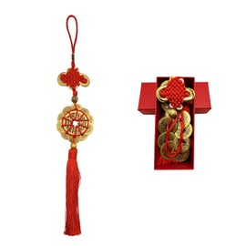 Adorinno Feng Shui Round Pllum Blossom Emperor Coins Hanging Decoration with String,for Fortune Success Health House Building Office Peace Blessing,with Blessing Card (for Wealth Bringing)