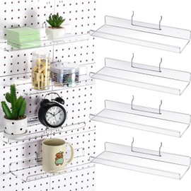 Lounsweer 4 Set Pegboard Shelf Clear Acrylic Shelf with Metal Hooks Peg Board Organizer Accessories U-Shape Storage Shelf for Pegboard Display Wall Craft Room Home Garage Nursery Kitchen(12 x 4 Inch)