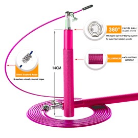 Speed Jump Rope - 360° Swivel Ball Bearing - Adjustable steel coated rope-Aluminum Anti Skipping Handle -Fitness Training Boxing Sports Exercises -Suitable for Kids and Adults (Pink)