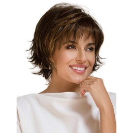 Wavy Short Pixie Wigs for Women Natural Looking Synthetic Wig with Bangs Layered Short Haircuts for Daily Party (Style 1, 30CM)
