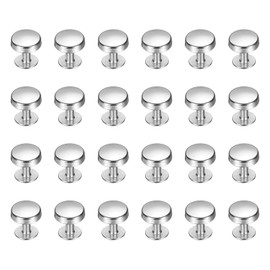 sourcing map 24 Pcs Flat Head Button Stud 10mm Screw Back Rivets Stud Set Round Purse Feet Metal Studs Rivet Nailhead Buckle Button Rivet for DIY Leather Crafts Belt Strap, Silver