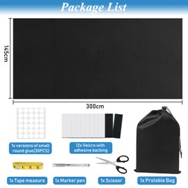 TOKPLNU Portable Blackout Blind, 300x145cm 100% Blackout Curtain Material Temporary Blackout Blinds Stick On Window Black Out Blinds No Drill for Bedroom Loft Travel Skylight Nursery Car