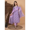 Meera Fab Women's Cotton Printed Purple Printed Straight Embroidery Kurta