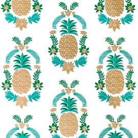 Gift Wrap - Floral Pineapple - White/Green/Metallic Gold