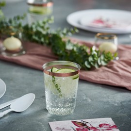 PLASTICPRO Disposable Plastic Tumblers Rose Gold Rim 50 Count