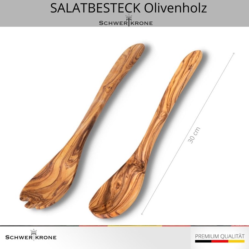 Schwertkrone Salad Servers Olive Wood 30 cm Serving Cutlery Serving