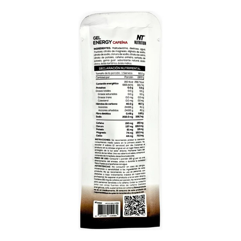 Nt Nutrition Gel Energetico Con 150 Mg Cafeina 20 Piezas