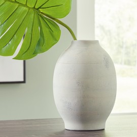 Signature Design by Ashley Clayson Vintage Indoor 10" Distressed Ceramic Tabletop Vase, Beige & Light Green