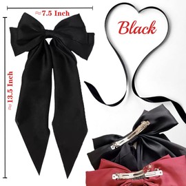Hair Ribbon Hair Bows for Women: 4 Pcs Large Bow Hair Clips with Bowknot Long Tail Tassel Big Bows Ribbons Hair Barrettes for Girls (Black Bow, Red Bow, Beige Bow, Pink Bow)
