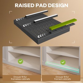 Seinloes 4 Pack Pull out Cabinet Organizer 21" Deep With Raising Pad for Framed Cabinets,Expandable (15.2"-26.3"W) Slide out Drawers for Kitchen Cabinets with 4pcs Divider Racks,Roll out Shelves,Black