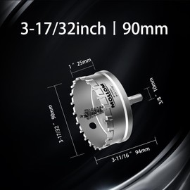 Mollom (90mm | 3-17/32'') Heavy Duty Carbide Hole Saw with 2 Pilot Drill Bits, Hole Cutter cuts Stainless Steel, mild Steel, Iron, Copper, Brass, Plastic
