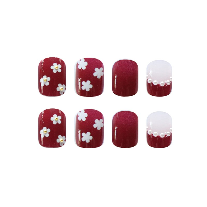 24pcs Nail Tips Nice Nails Small Floral Pearl Nails for