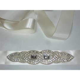 Handmade Ivory rhinestone appliqued bridal wedding dress belt, rhinestone crystal belt