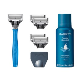 Harry's Razors for Men - Men's Razor Set with Indigo Blue Handle, 5 Razor Blade Refills, Travel Blade Cover, 60ml Shave Gel