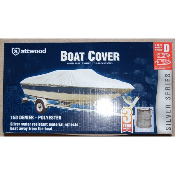 attwood 10483SI4 Silver Series 17'-19' 150 Denier Universal Fit Cover for V-Hull Runabouts Boat