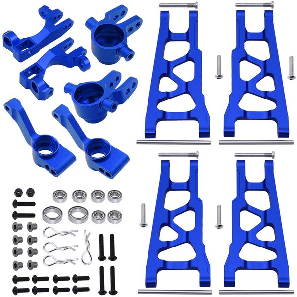 HobbyPark Aluminum Steering Blocks Caster Blocks C-Hubs Stub Axle Carriers and Alloy Suspension Arms Set (Front & Rear) for 1/10 Traxxas Slash 4x4, Replacement of 6837 6832 1952 3655x (Navy Blue)