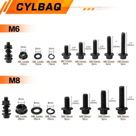 CYLBAQ 244PCS Flanged Hex Bolts, M6 M8 Flange Hexagon Screws Bolts Nuts, 10.9 Grade Carbon Steel Heavy Duty Nut and Bolt Washer Assortment Kit Set