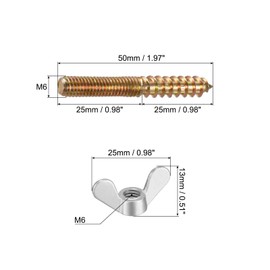 sourcing map M6 Wing Nuts Butterfly Nut Silver Tone 10pcs and M6x50mm Hanger Bolt Double Headed Screw 10pcs