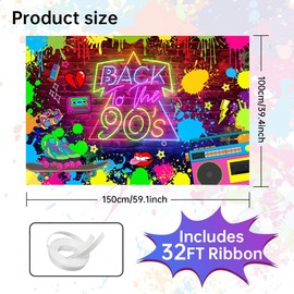 3x5ft 90s Birthday Backdrop, Happy Birthday Decoration Background, Cute Retro Theme Party Supplies Outdoor Indoor Photo Banner