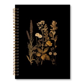 JRTW Vintage Dark Floral Notebook Journal, Retro Wildflowers Journal for Women, Retro Floral Aesthetic Notebooks for Note Taking, Spiral Notebook 5.5x8.3 Inch