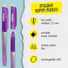 Online MagiXX Gel Pen Purple with 0.7 mm Line Width, Rollerball Pen Erasable for Beginners & for the Office, Erasable Pen Set, Erasable Ballpoint Pen for Pupils, Students