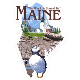 Die Cut Sticker Maine, The Way Life Should Be, Pemaquid Lighthouse, Contour Vinyl Sticker 1 to 3 inches (Waterproof Decal for Cars, Water Bottles, Laptops, Coolers), Small