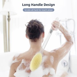 Fymblin Back Scrubber Long Handle for Shower,Back Brush Dual-Sided with Stiff and Soft Bristles,Body Exfoliator for Bath or Dry Brush