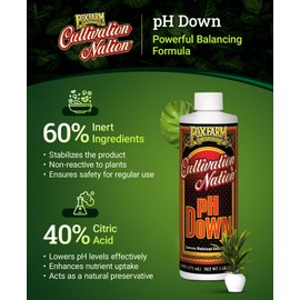 FoxFarm Cultivation Nation pH Down - Liquid Nutrient Solution Adjuster for Hydroponic & Soil Gardens, Lowers pH Levels - 40% Citric Acid for Optimal Plant Growth (Pint)