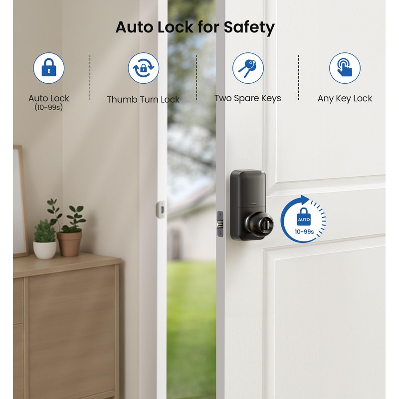 Veise Keypad Door Lock with Knob, Keyless Entry Digital Lock