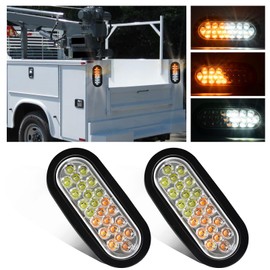 Wodvyss 2 Pcs 6.5 Inch Oval Amber/White Strobe Lights 24LED Recessed with with Quad Flash Patterns for Truck Towing Trailer Lights Lamps, Rubber Grommets and 3-Prong Wire Pigtails Included, 10V-30V