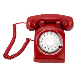 Retro Vintage Landline Telephone, Rotary Dia Antique Corded Old Phone for Home Office Hotel School Desktop Decor with Mechanical Ringer Speaker, Rotating Dial Keyboard (Red)
