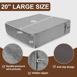 SINOSSO Velvet Large Chair Cushion for Elderly 20" x 20" x 5", High Density Foam Seat Cushion for Recliner Couch Armchair, Thickened Chair Pad, Gray