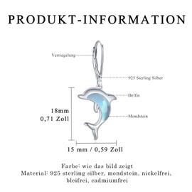 Moonstone Dolphin Earrings 925 Sterling Silver Dolphin Stud Earrings Hypoallergenic Moonstone Animal Earrings Dolphin Jewellery Gift for Women, Sterling Silver