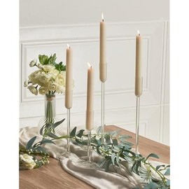 Candle Holder, Glass Taper Candle Tall Candlestick Holder, 4 Different Heights, for Table Centerpiece, Wedding, Party, Clear, 4pcs